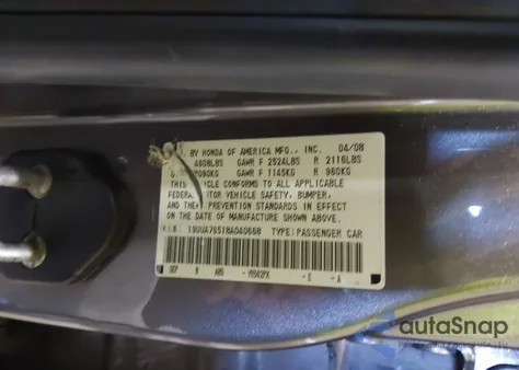 2008 Acura Tl Type S из США, поврежденный, VIN 19UUA76518A040668